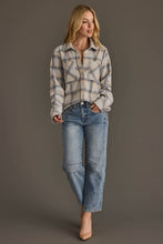 Load image into Gallery viewer, Cream, Dusty Blue &amp; Tan Plaid Flannel