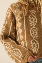 Load image into Gallery viewer, Flora Jacquard Fuzzy Mock-Neck Sweater