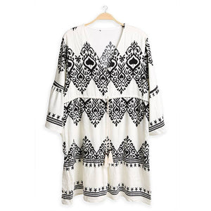 Boho Pattern Print Drawstring Mini Dress