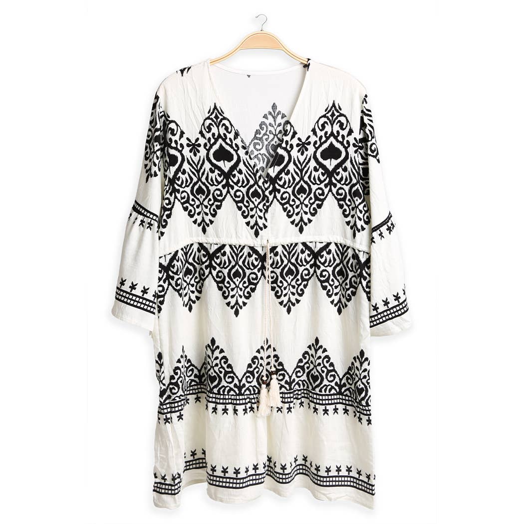 Boho Pattern Print Drawstring Mini Dress