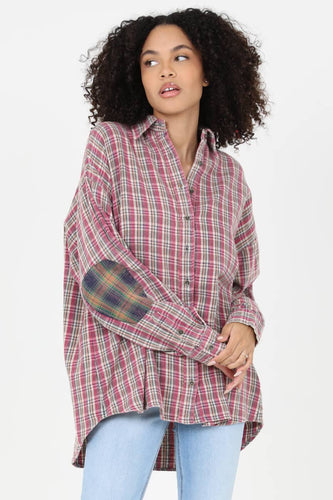 PLAID ELBOW PATCH  FLANNEL SHIRT