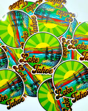 Load image into Gallery viewer, Lake Tahoe sticker, Lake Retro Sunset, Round Rainbow harbor