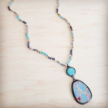 Load image into Gallery viewer, Amazonite &amp; Crystal Long Beaded Necklace w/ Large Jasper Pendant