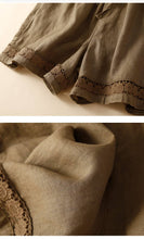 Load image into Gallery viewer, Floral crochet lace patchwork cotton linen shorts