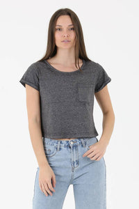 BURNOUT KNIT T SHIRT WITH ONE POCKET