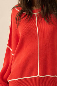 Stacy Red Exposed-Seam Oversize Sweater