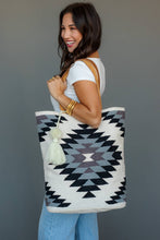 Load image into Gallery viewer, White, Black &amp; Lt. Blue Western Tote