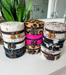 WESTERN COWHIDE ROUND JEWELRY BOX