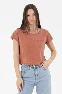 BURNOUT KNIT T SHIRT WITH ONE POCKET