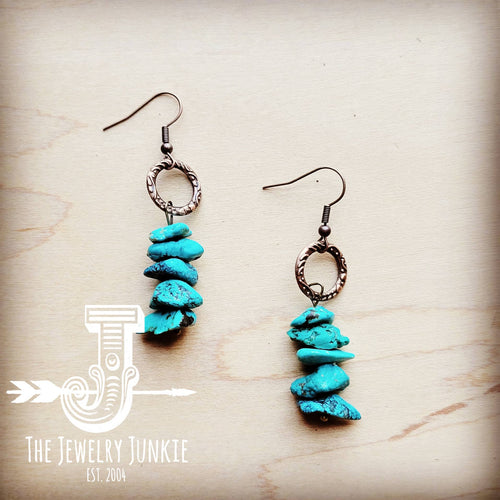 **Blue Turquoise Stacked Gemstone Hoop Earrings