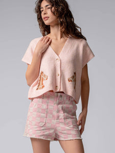 Western Horse V Neck Cropped Cardigan