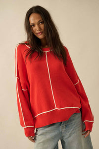 Stacy Red Exposed-Seam Oversize Sweater