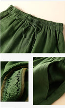 Load image into Gallery viewer, Floral crochet lace patchwork cotton linen shorts