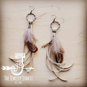 Boho Deerskin Leather Tassel Earrings with Feather