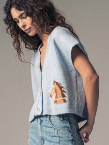 Western Horse V Neck Cropped Cardigan