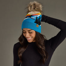 Load image into Gallery viewer, Blue Ski Mountain Landscape Pom Hat