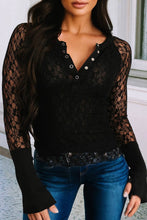 Load image into Gallery viewer, Lace Long Sleeve Henley Top