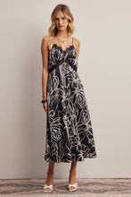 Load image into Gallery viewer, Flora Lace Trim Satin Midi Dress
