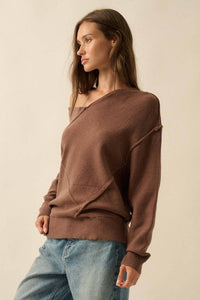 Stella Solid Knit V-Neck Exposed-Seam Sweater