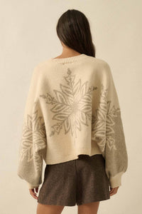 BELLAVIDA Snowflake Jacquard-Knit Dolman-Sleeve Sweater
