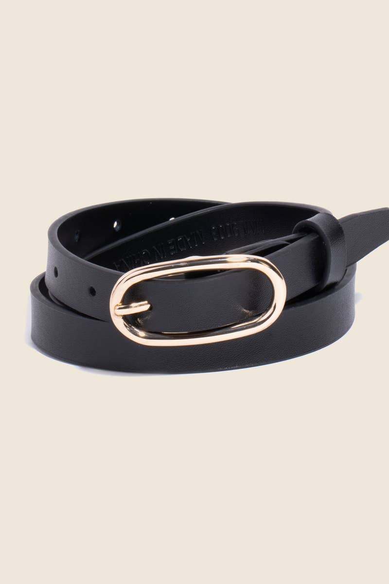 Long Oval Buckle Genuine Leather Belt