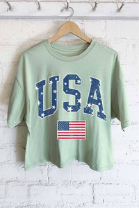 USA STAR FLAG GRAPHIC LONG CROP TOP