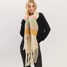 Load image into Gallery viewer, Multi Color Striped Brushed Fringe Blanket Scarf