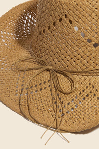 Mixed Beaded Strap Western Fedora Straw Hat