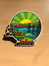 Load image into Gallery viewer, Lake Tahoe sticker, Lake Retro Sunset, Round Rainbow harbor