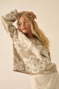 Floral Jacquard-Knit Rolled-Edge Sweater