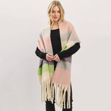 Load image into Gallery viewer, Multi Color Striped Brushed Fringe Blanket Scarf