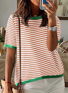 Tilly Striped Short Sleeve Knit Sweater