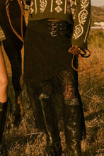 Load image into Gallery viewer, Boho Faux Suede and Lace Buckled-Waist Maxi Skirt