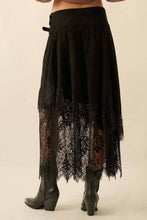 Load image into Gallery viewer, Boho Faux Suede and Lace Buckled-Waist Maxi Skirt