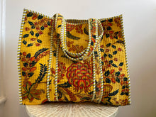 Load image into Gallery viewer, Gold Floral Quilted Velvet Tote Bag