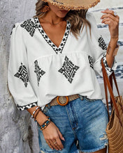 Load image into Gallery viewer, Boho Diamond Print V-Neck Top
