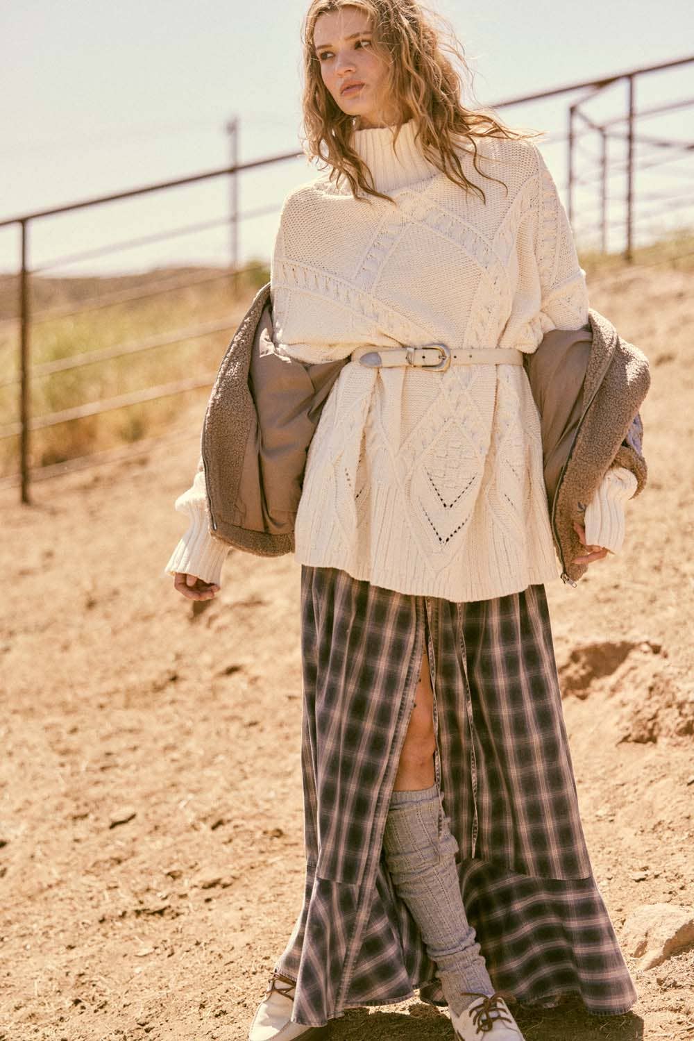 Plaid Flannel Button-Front Drawstring Maxi Skirt
