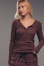 Load image into Gallery viewer, Chocolate Henley Long Sleeve Top