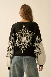 BELLAVIDA Snowflake Jacquard-Knit Dolman-Sleeve Sweater