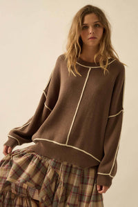 Stacy Red Exposed-Seam Oversize Sweater