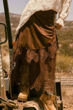 Load image into Gallery viewer, Boho Faux Suede and Lace Buckled-Waist Maxi Skirt
