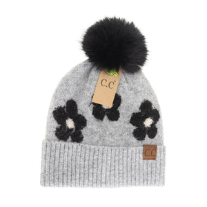 Daisy Contrast Faux Fur Pom C.C Beanie