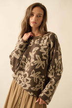 Load image into Gallery viewer, Floral Jacquard-Knit Rolled-Edge Sweater