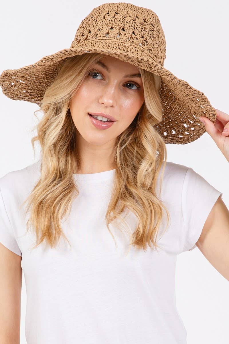 Crochet Knit Straw Sun Hat