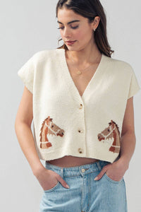 Western Horse V Neck Cropped Cardigan