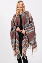 Load image into Gallery viewer, Striped Aztec Fringe Ruana