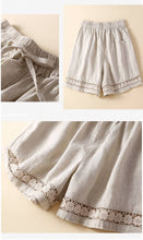 Load image into Gallery viewer, Floral crochet lace patchwork cotton linen shorts