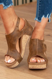 Leather Studded Wedge Sandals