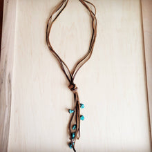 Load image into Gallery viewer, Rustic Knotted Leather Cord Necklace with Turquoise Accents