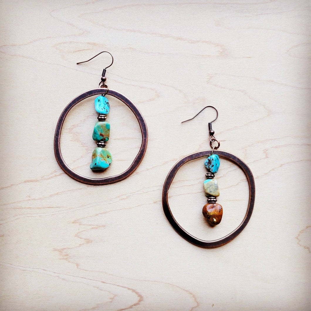 HuBei Turquoise and Copper Bead Hoop Earrings